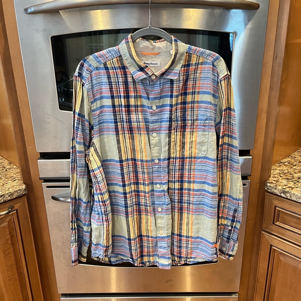 Tommy Bahama Veranda Plaid Linen Casual Button Down Shirt size large